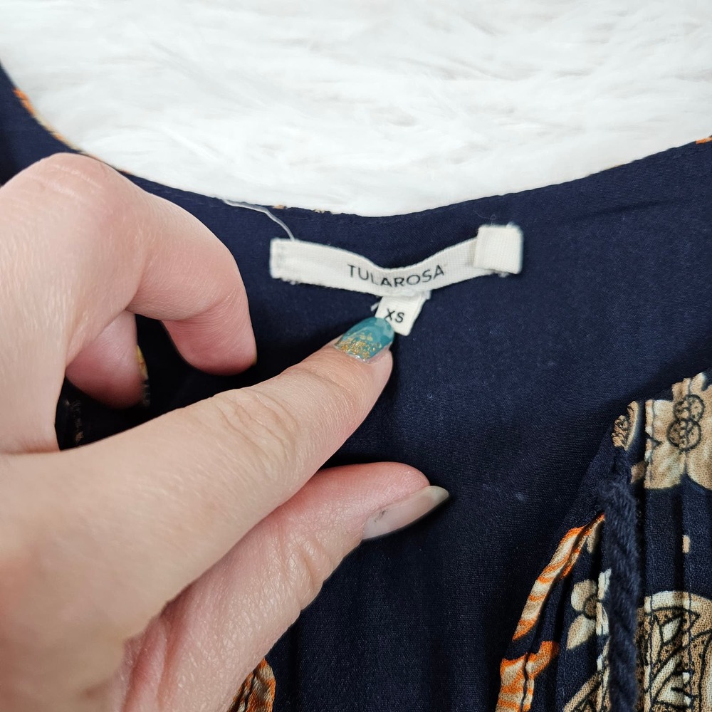 Revolve Tularosa Sz XS Himalayan Blue Floral Boho Flared Sleeve Mini Dress‎ - Picture 11 of 13